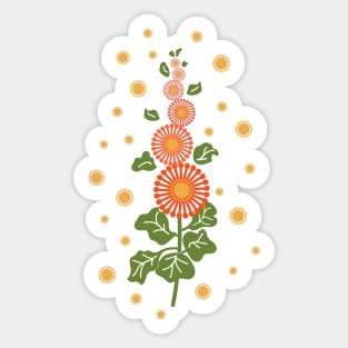 Old fashioned Hollyhock flower in ombre orange and olive green Sticker